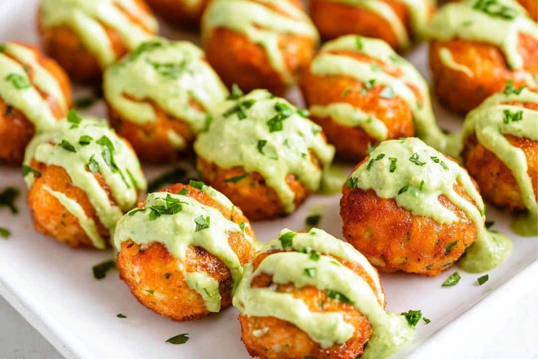 Baked Salmon Meatballs with Creamy Avocado Sauce Recipe