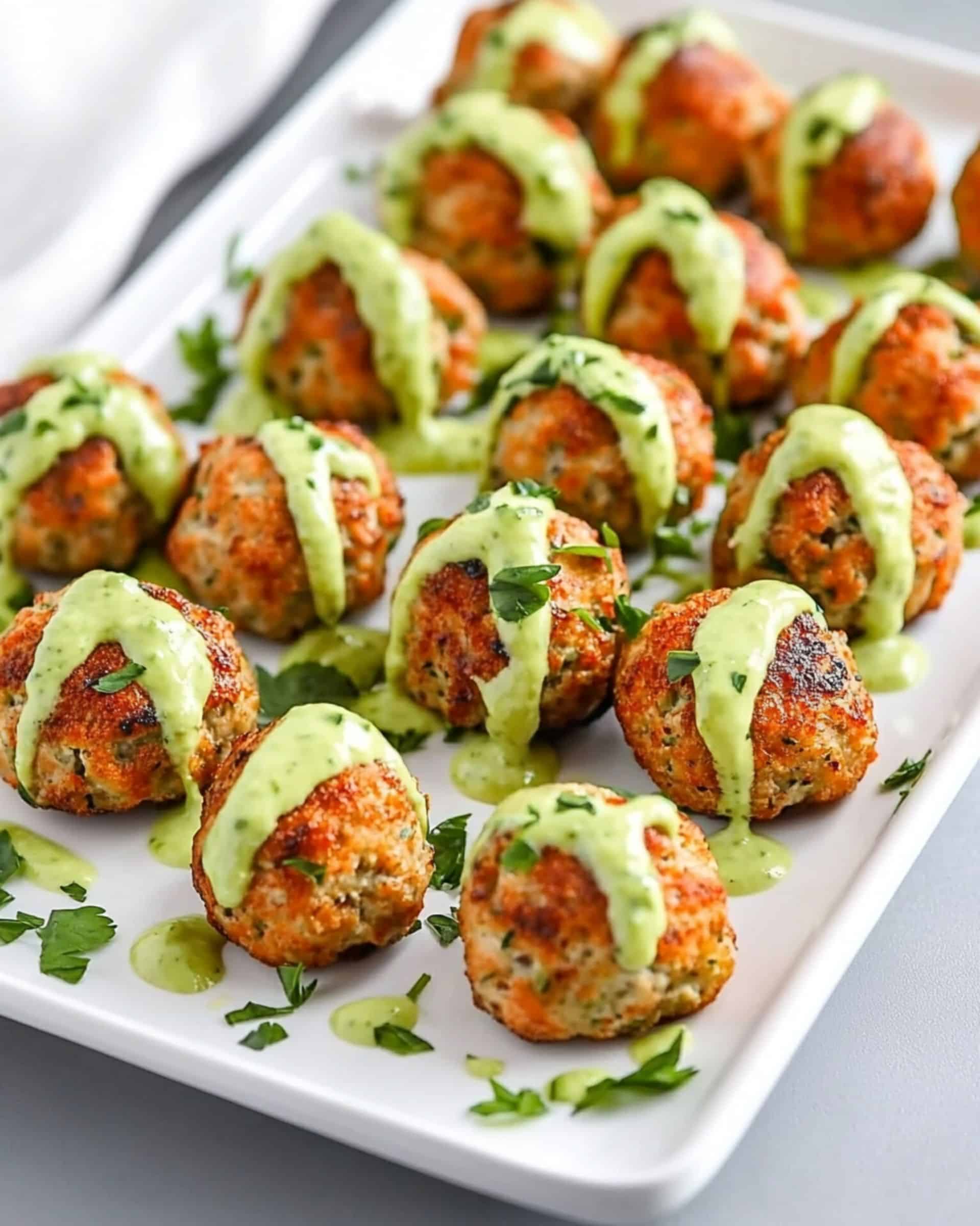 Baked Salmon Meatballs with Creamy Avocado Sauce Recipe