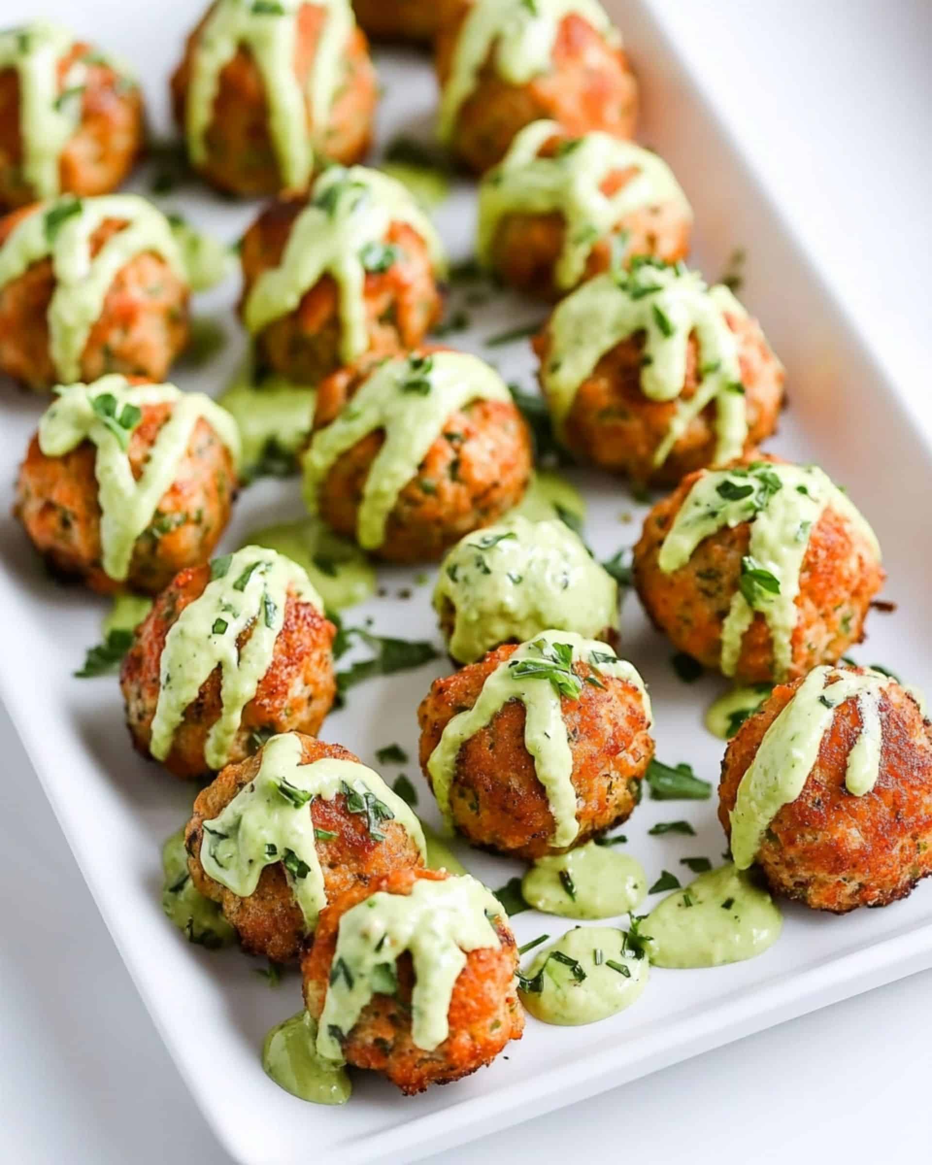 Baked Salmon Meatballs with Creamy Avocado Sauce Recipe